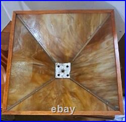 Vtg Dale Tiffany Arts & Crafts Mission Slag Table Lamp 28 Wood Stained Glass Vtg Dale Tiffany Arts & Crafts Mission Slag Table Lamp 28 Wood Stained Glass