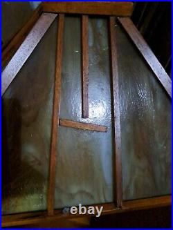 Vtg Dale Tiffany Arts & Crafts Mission Slag Table Lamp 28 Wood Stained Glass Vtg Dale Tiffany Arts & Crafts Mission Slag Table Lamp 28 Wood Stained Glass