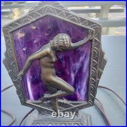 Vtg Frankart Style Billings Bronze Art Deco Nude Lady Nymph Slag Glass Lamp
