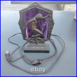 Vtg Frankart Style Billings Bronze Art Deco Nude Lady Nymph Slag Glass Lamp
