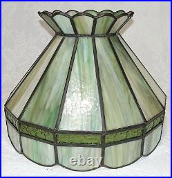 Vtg Green Slag Glass Stained Hanging Light Shade 15 Across x 12 tall