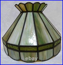 Vtg Green Slag Glass Stained Hanging Light Shade 15 Across x 12 tall