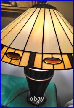 Vtg Large Hammered Urn Slag/Stained Glass Tiffany Style Table Lamp