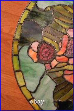 Vtg Leaded Stained Glass Slag Glass Tiffany Style Table Lamp Original Signed