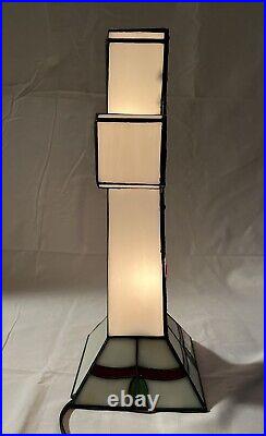 Vtg Leaded Stained Slag Glass Cross Crucifix Table Lamp Light Religious 16 in