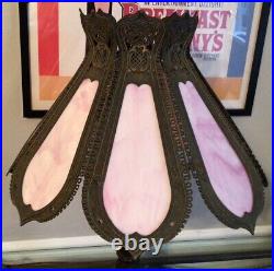Vtg Loevsky & Loevsky L&L WMC Pink Slag Glass Brass Victorian Gothic Table Lamp