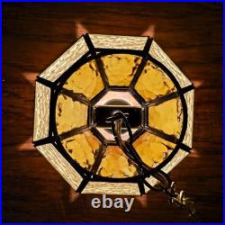 Vtg MCM Hanging Slag Swag Plugg In Lamp Light Butterscotch Stained Glass Tiffany
