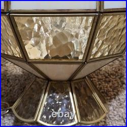 Vtg MCM Hanging Slag Swag Plugg In Lamp Light Butterscotch Stained Glass Tiffany