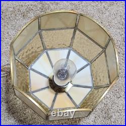 Vtg MCM Hanging Slag Swag Plugg In Lamp Light Butterscotch Stained Glass Tiffany