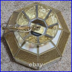 Vtg MCM Hanging Slag Swag Plugg In Lamp Light Butterscotch Stained Glass Tiffany