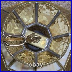 Vtg MCM Hanging Slag Swag Plugg In Lamp Light Butterscotch Stained Glass Tiffany