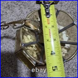 Vtg MCM Hanging Slag Swag Plugg In Lamp Light Butterscotch Stained Glass Tiffany