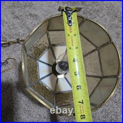 Vtg MCM Hanging Slag Swag Plugg In Lamp Light Butterscotch Stained Glass Tiffany