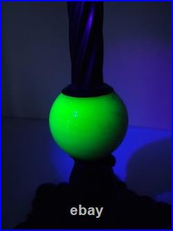 Vtg Milcast Art Deco Uranium Slag Glass Spacer Orb Cast Iron Table Lamp with Shade