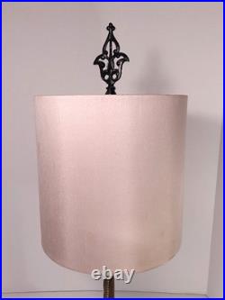 Vtg Milcast Art Deco Uranium Slag Glass Spacer Orb Cast Iron Table Lamp with Shade