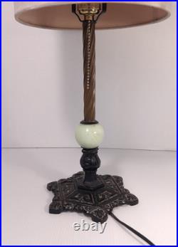 Vtg Milcast Art Deco Uranium Slag Glass Spacer Orb Cast Iron Table Lamp with Shade Vtg Milcast Art Deco Uranium Slag Glass Spacer Orb Cast Iron Table Lamp with Shade