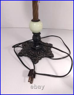 Vtg Milcast Art Deco Uranium Slag Glass Spacer Orb Cast Iron Table Lamp with Shade