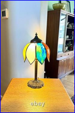 Vtg Miller 952 Slag Glass Lamp Ornate Miller Base with Multicolor Slag Glass
