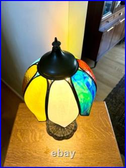 Vtg Miller 952 Slag Glass Lamp Ornate Miller Base with Multicolor Slag Glass