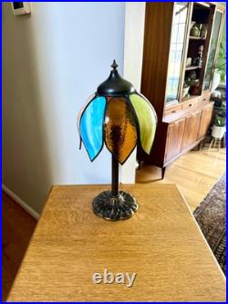 Vtg Miller 952 Slag Glass Lamp Ornate Miller Base with Multicolor Slag Glass