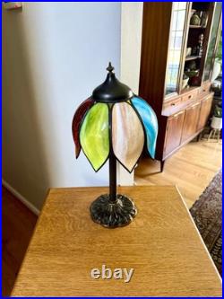 Vtg Miller 952 Slag Glass Lamp Ornate Miller Base with Multicolor Slag Glass