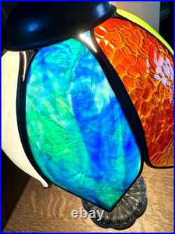 Vtg Miller 952 Slag Glass Lamp Ornate Miller Base with Multicolor Slag Glass