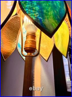 Vtg Miller 952 Slag Glass Lamp Ornate Miller Base with Multicolor Slag Glass
