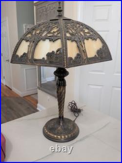 Vtg Miller School Bronze Slag Glass Table Lamp Light Tiffany Style Vtg Miller School Bronze Slag Glass Table Lamp Light Tiffany Style