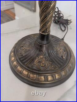 Vtg Miller School Bronze Slag Glass Table Lamp Light Tiffany Style