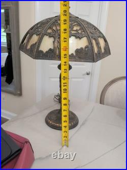 Vtg Miller School Bronze Slag Glass Table Lamp Light Tiffany Style