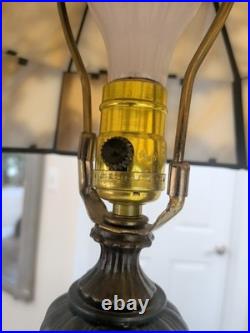 Vtg Miller School Bronze Slag Glass Table Lamp Light Tiffany Style