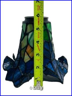 Vtg Pair Floral Slag Glass Pond Lily Tiffany Style Gooseneck 2 Light Table Lamps