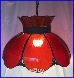Vtg Ruby Red Stained Slag Glass Lamp Chandelier