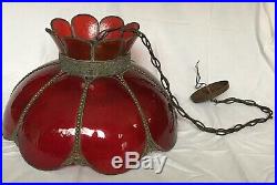 Vtg Ruby Red Stained Slag Glass Lamp Chandelier
