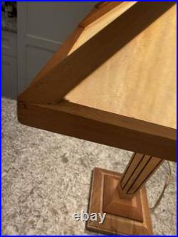 Vtg Slag Glass Shade Dale Tiffany Craftsman Style Table Lamp Wood