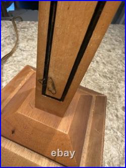 Vtg Slag Glass Shade Dale Tiffany Craftsman Style Table Lamp Wood