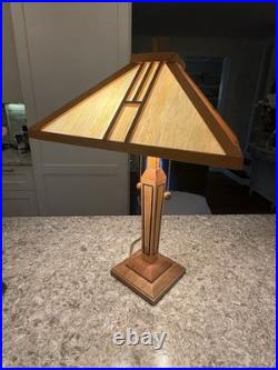 Vtg Slag Glass Shade Dale Tiffany Craftsman Style Table Lamp Wood