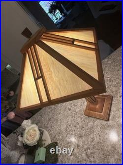 Vtg Slag Glass Shade Dale Tiffany Craftsman Style Table Lamp Wood