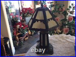 Vtg Slag Stained Glass Ef & Ef Industries Three Way Lamp #539 Bronze Tone Works