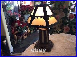 Vtg Slag Stained Glass Ef & Ef Industries Three Way Lamp #539 Bronze Tone Works
