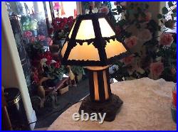 Vtg Slag Stained Glass Ef & Ef Industries Three Way Lamp #539 Bronze Tone Works