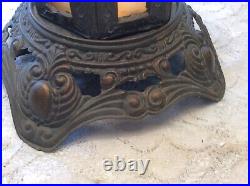 Vtg Slag Stained Glass Ef & Ef Industries Three Way Lamp #539 Bronze Tone Works