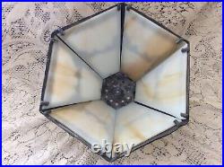 Vtg Slag Stained Glass Ef & Ef Industries Three Way Lamp #539 Bronze Tone Works