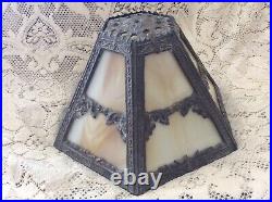 Vtg Slag Stained Glass Ef & Ef Industries Three Way Lamp #539 Bronze Tone Works