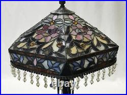 Vtg Stained Slag Glass Lamp Shade Arts & Crafts Deco Victorian Bead Fringe 15