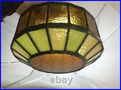 Vtg Stained Slag Glass Lamp Shade Ceiling Flush Mount Mid Century 60s 70s 6 Fit