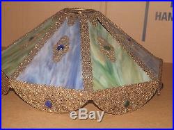 Vtg Tiffany Style Stained Glass Lamp Shade Slag Glass Panel Lamp Shade Ornate 24