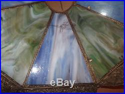 Vtg Tiffany Style Stained Glass Lamp Shade Slag Glass Panel Lamp Shade Ornate 24