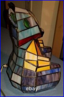 Vtg Tiffany Style Stained Glass Leaded Mosaic Teddy Bear Lamp Multi Color 10.5