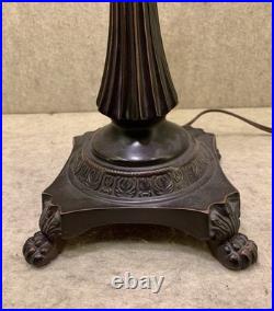 Vtg Tiffany Style Table Lamp Caramel Amber Jeweled Slag Stained Glass 2 Bulb 22
